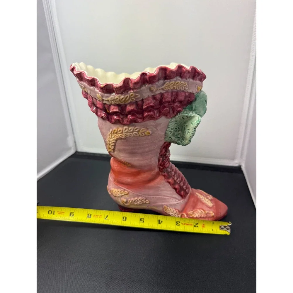 Victorian ceramic Boot Vase Pink Floral‎ Planter Home Decor 8
